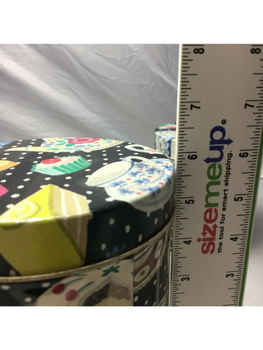 Vintage Department 56 Tea Party Nesting Set Cylinder Tins Polka Dot Cake Design